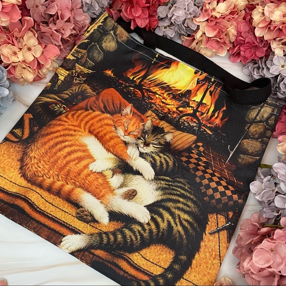 Eco-Friendly Sleeping Tabby Cats in Love Folding Tote Bag - Picture 3 of 12